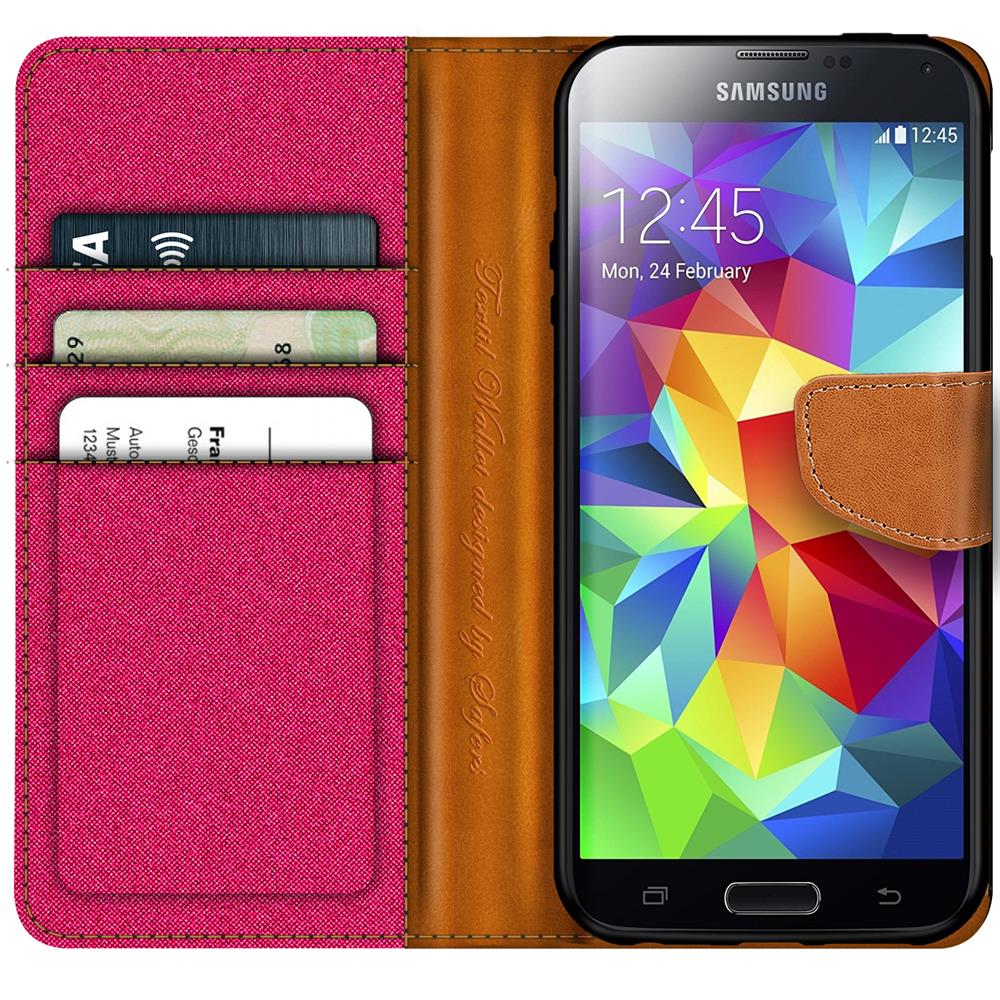 Textil Wallet für Samsung Galaxy S5 Mini in Pink