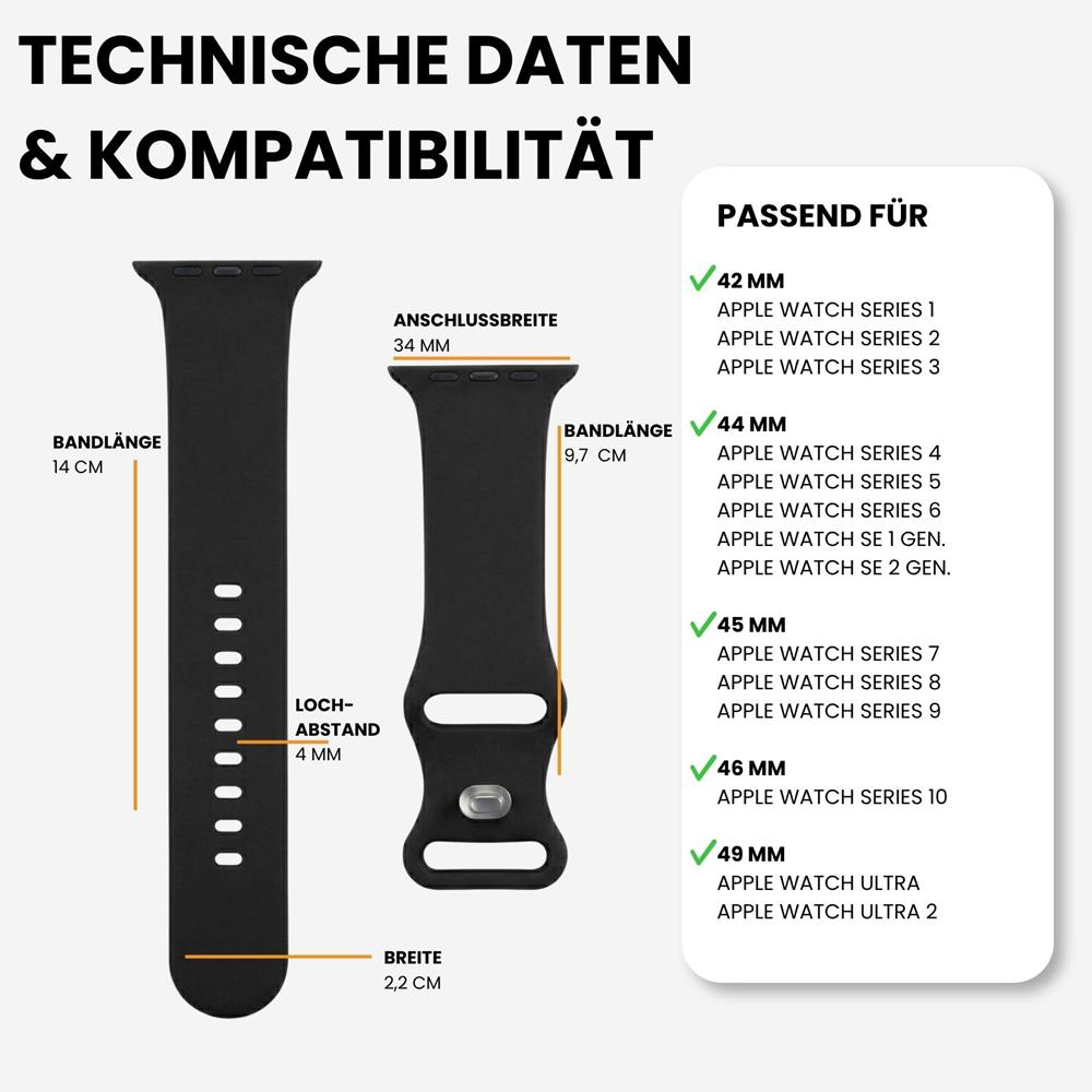 Silikonarmband Butterfly Apple Watch 1-11/SE1-3/Ultra1-3 - 42/44/45/49mm in Schwarz - Größe L