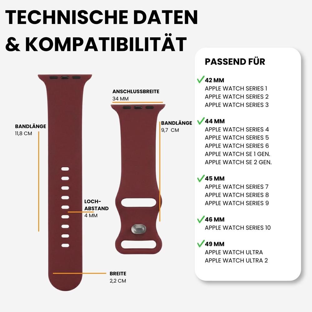 Silikonarmband Butterfly Apple Watch 1-11/SE1-3/Ultra1-3 - 42/44/45/49mm in Weinrot - Größe S