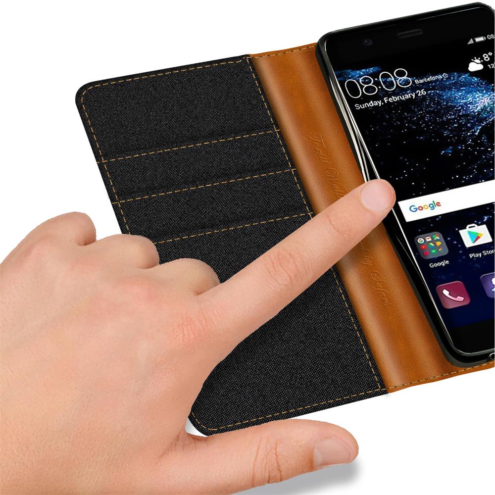 Textil Wallet für Huawei P10 in Schwarz