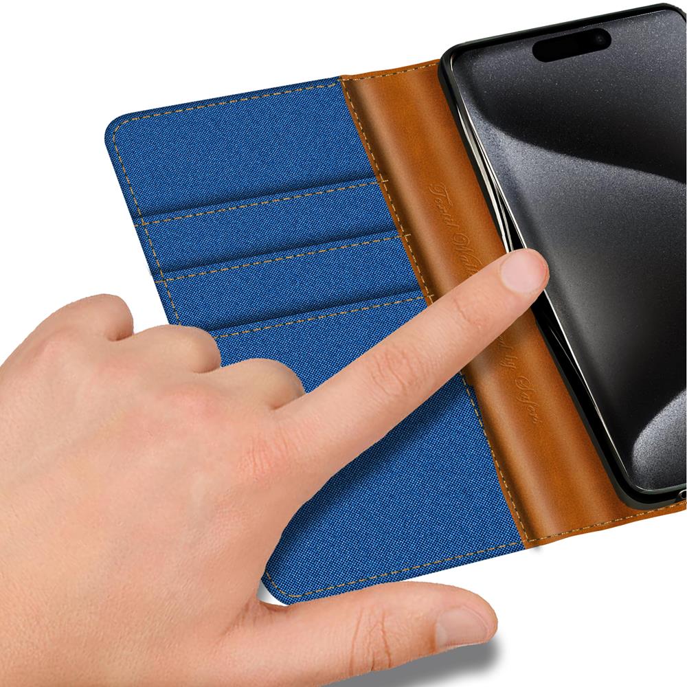 Textil Wallet für Apple iPhone 16 Pro Max in Blau