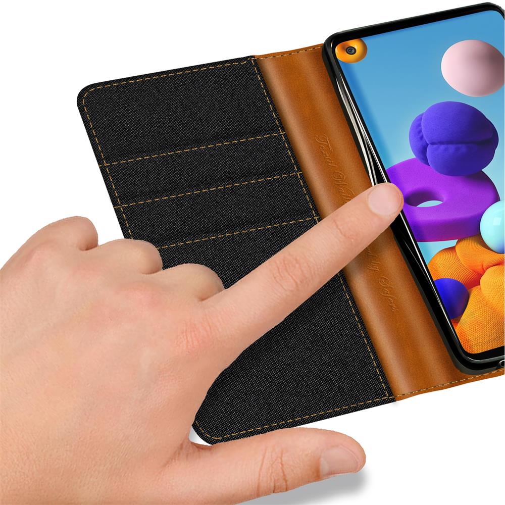 Textil Wallet für Samsung Galaxy A21s in Schwarz