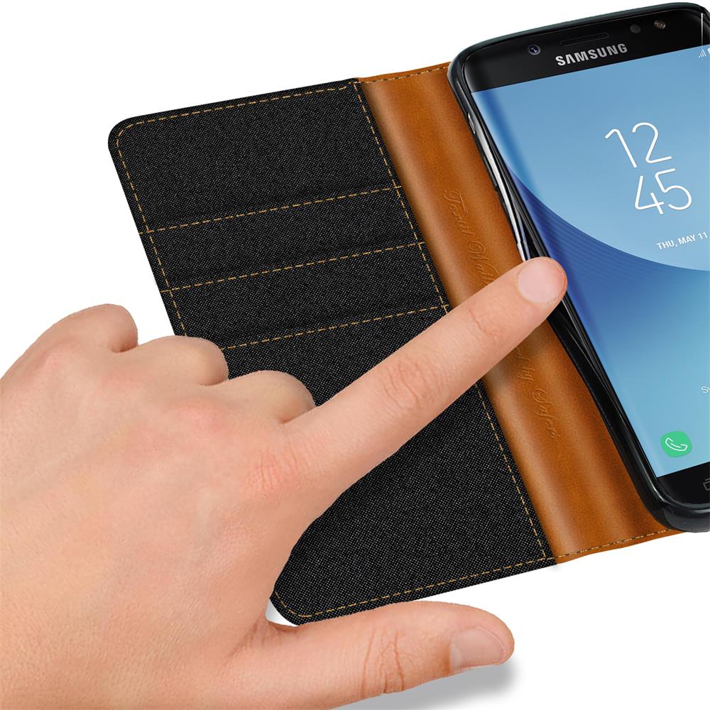 Textil Wallet für Samsung Galaxy J7 2017 J730 in Schwarz
