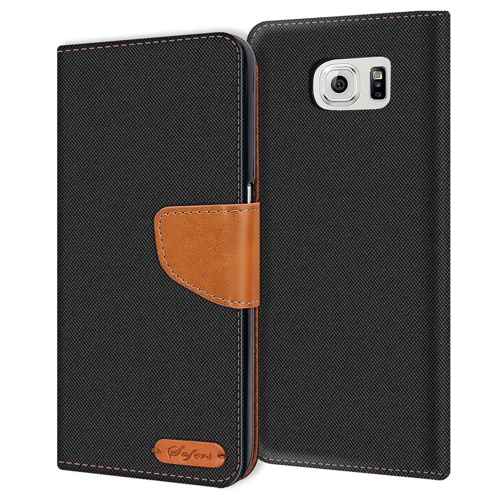 Textil Wallet für Samsung Galaxy S6 Edge Plus in Schwarz