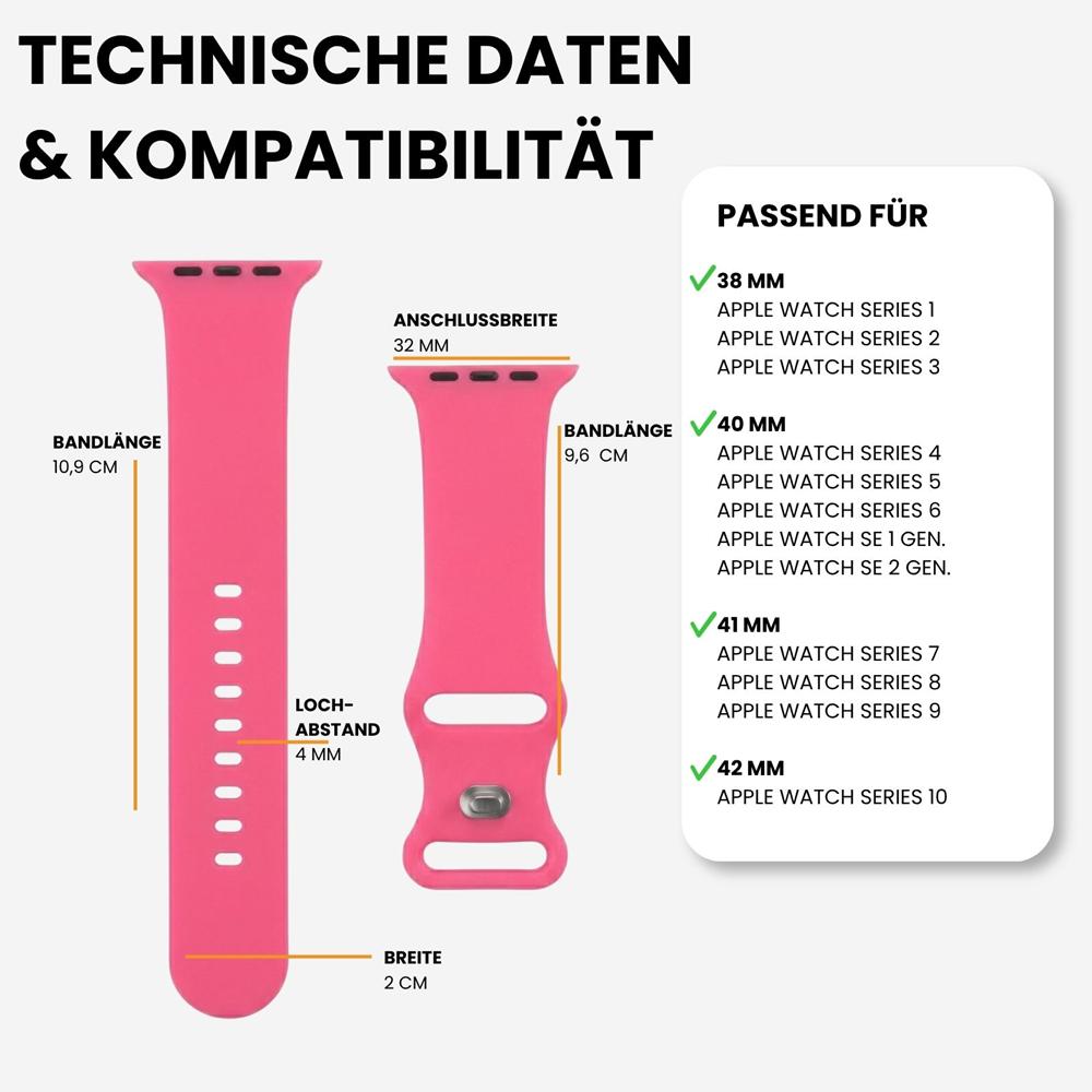 Silikonarmband Butterfly Apple Watch 1-11/SE1-3 - 38/40/41/42mm in Knallrosa - Größe S