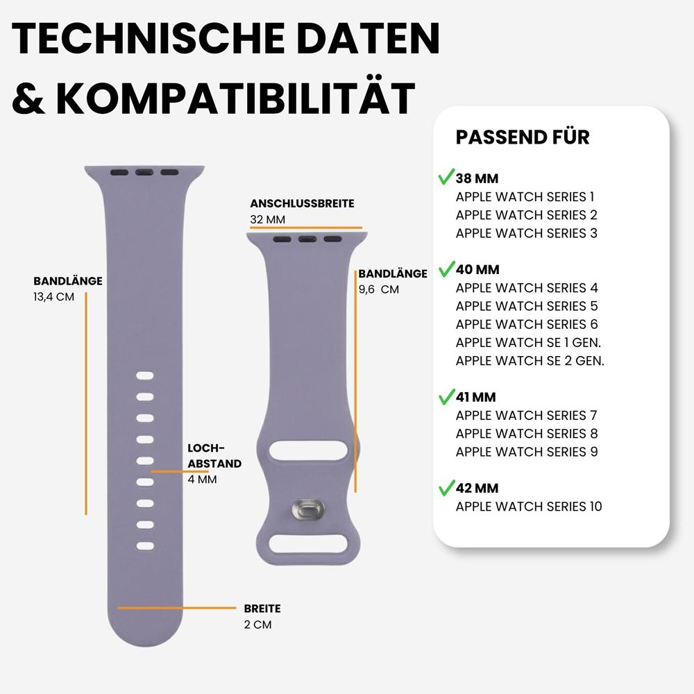 Silikonarmband Butterfly Apple Watch 1-11/SE1-3 - 38/40/41/42mm in Lavendelgrau - Größe L