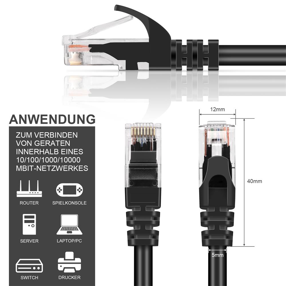 Patch RUND Kabel Cat6 - PC-600A - 8M in Schwarz