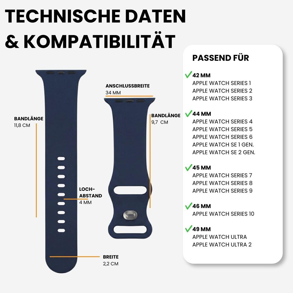 Silikonarmband Butterfly Apple Watch 1-11/SE1-3/Ultra1-3 - 42/44/45/49mm in Mitternachtsblau - Größe S