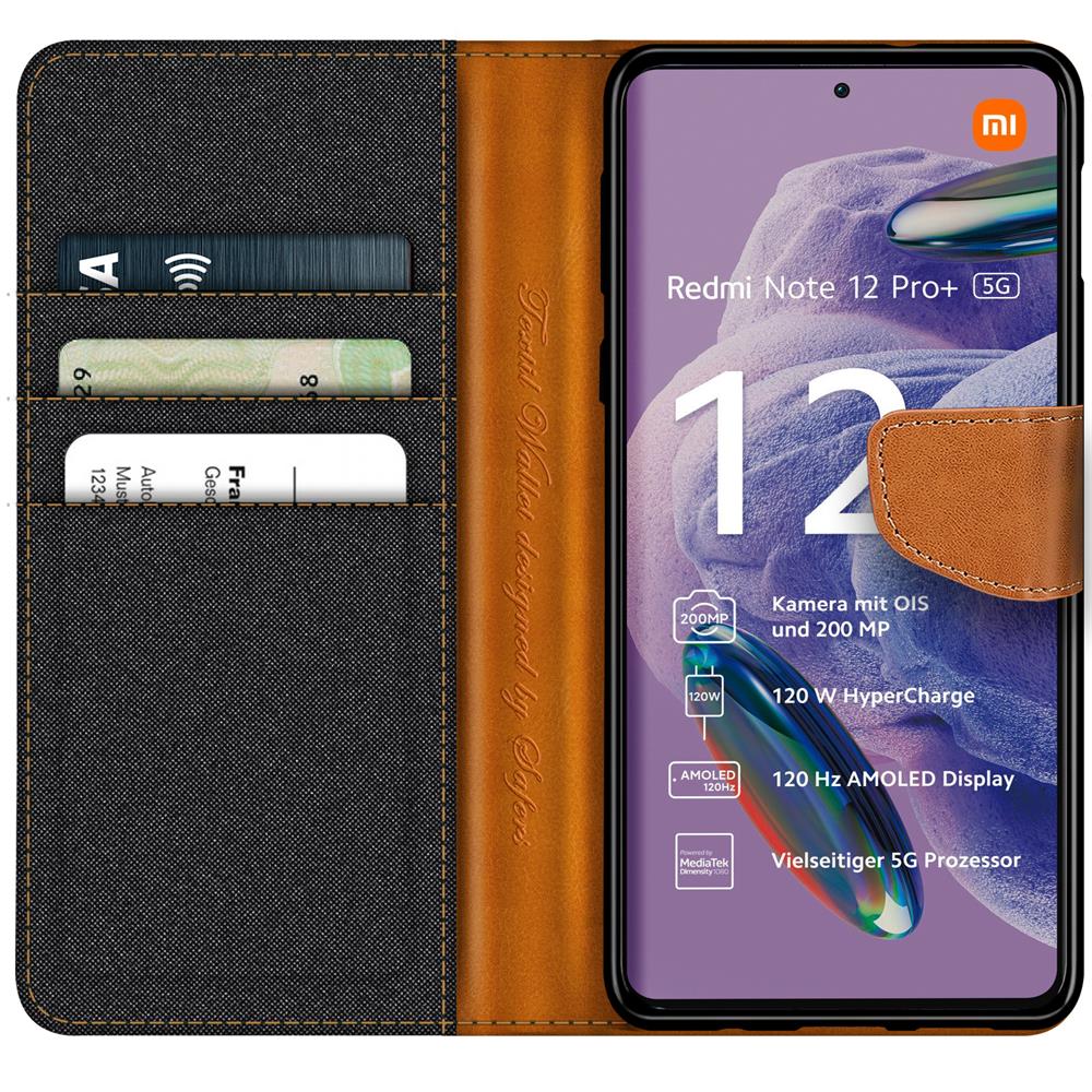 Textil Wallet für Xiaomi Redmi Note 12 Pro Plus 5G in Schwarz