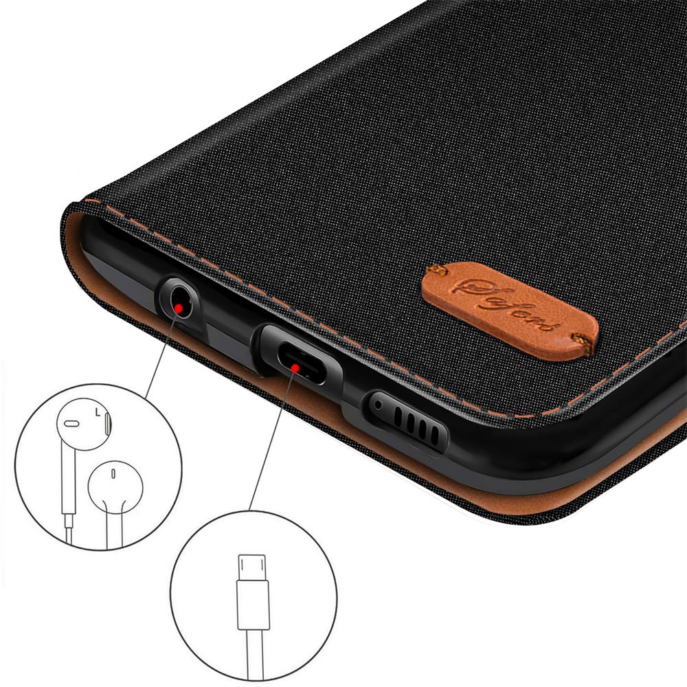 Textil Wallet für Honor 70 Textil Wallet für Xiaomi Redmi Note 9 Pro / 9S in Schwarz