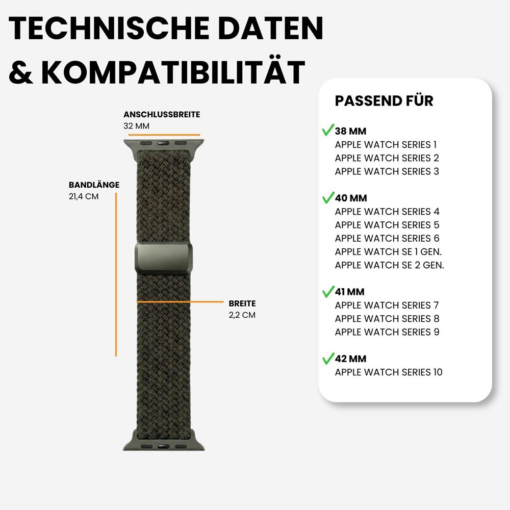 Loop Nylonarmband für Apple Watch 1-11/SE1-3 - 38/40/41/42mm in Waldgrün - Universal