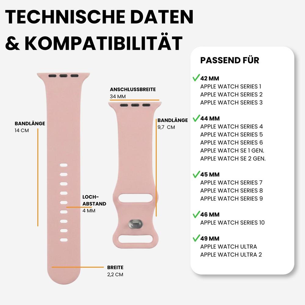 Silikonarmband Butterfly Apple Watch 1-11/SE1-3/Ultra1-3 - 42/44/45/49mm in Hellrosa - Größe L