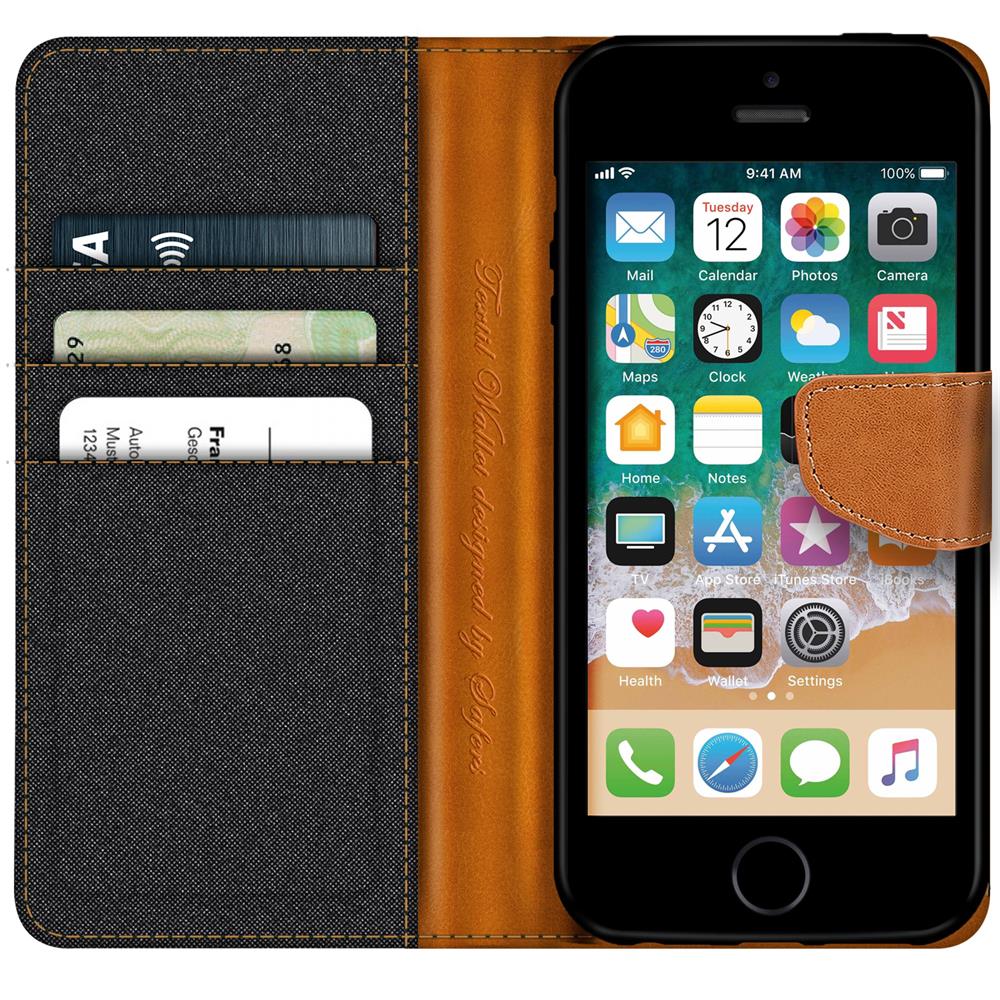 Textil Wallet für Apple iPhone 5 / 5S / SE in Schwarz