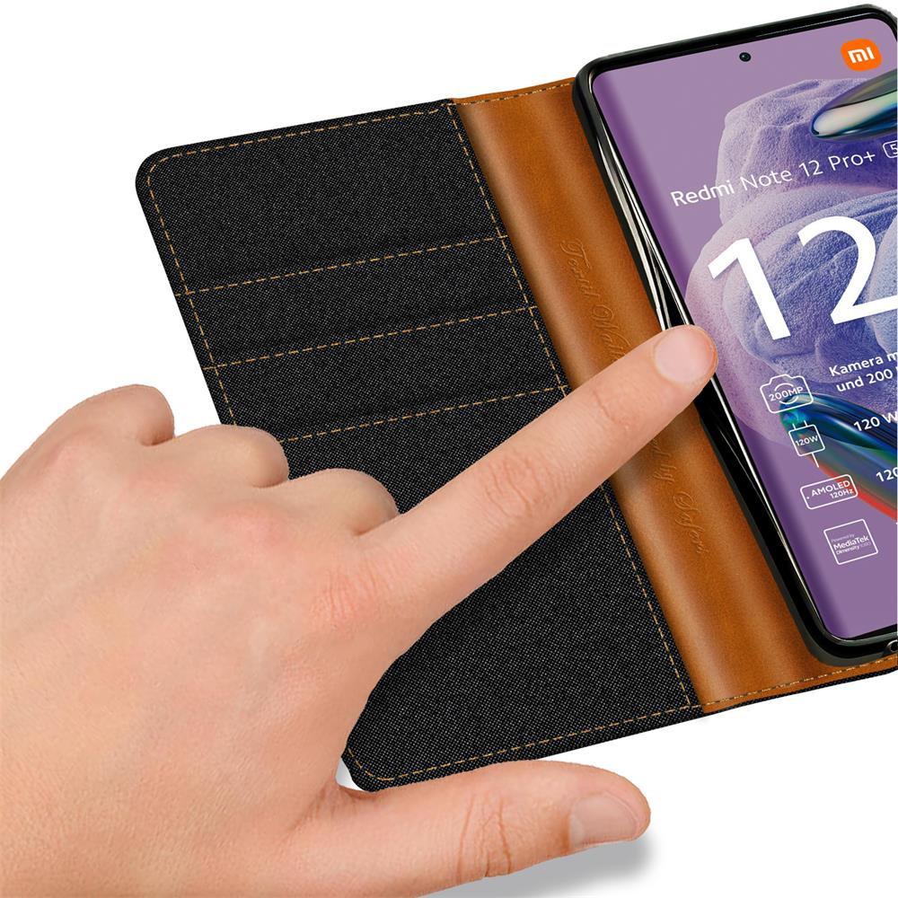 Textil Wallet für Xiaomi Redmi Note 12 Pro Plus 5G in Schwarz