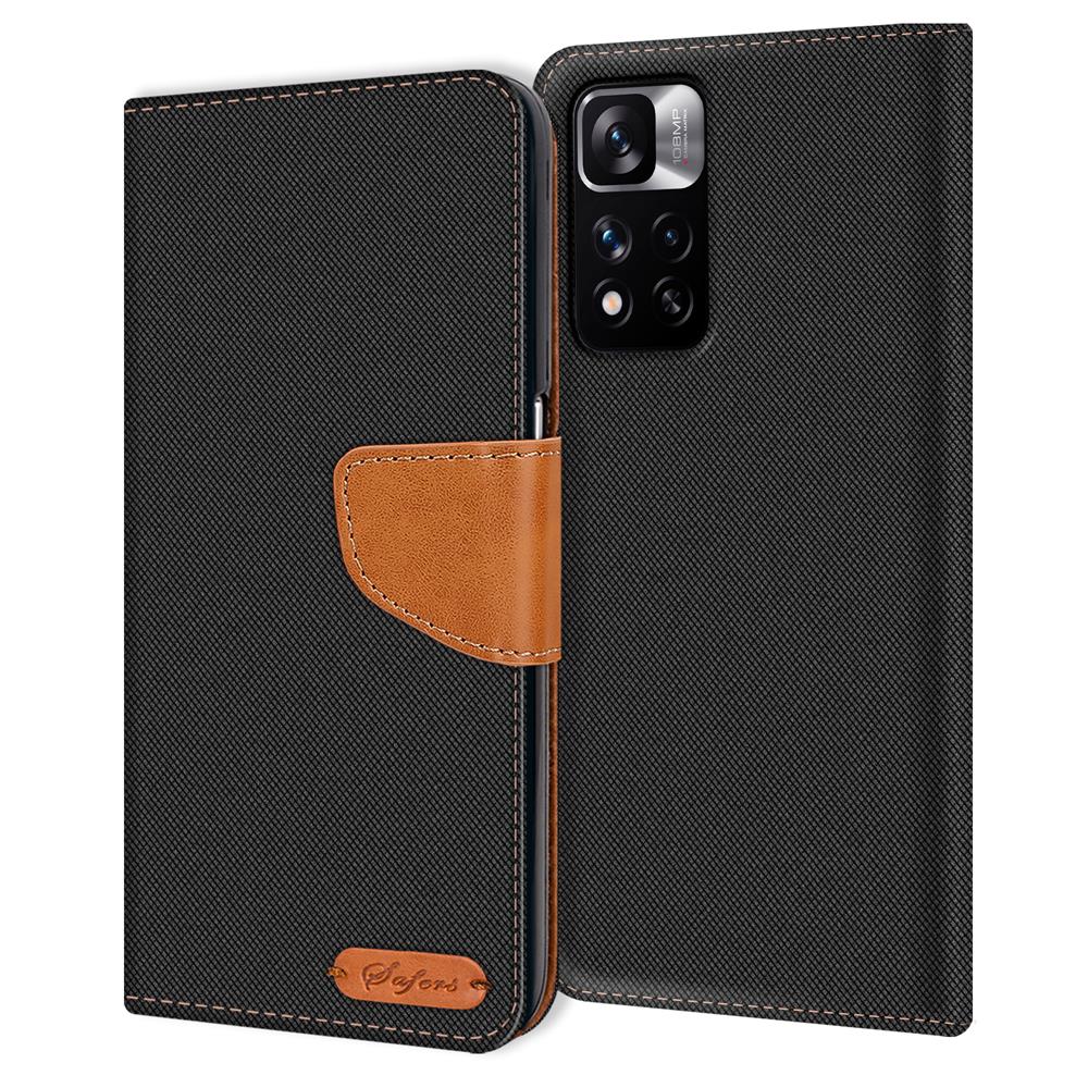 Textil Wallet für Xiaomi Redmi Note 11 Pro Plus 5G in Schwarz