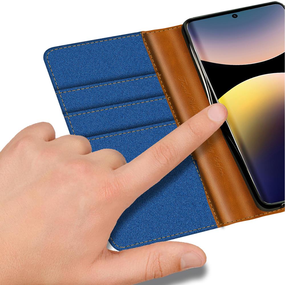 Textil Wallet für Xiaomi Redmi Note 14 Pro 4G in Blau