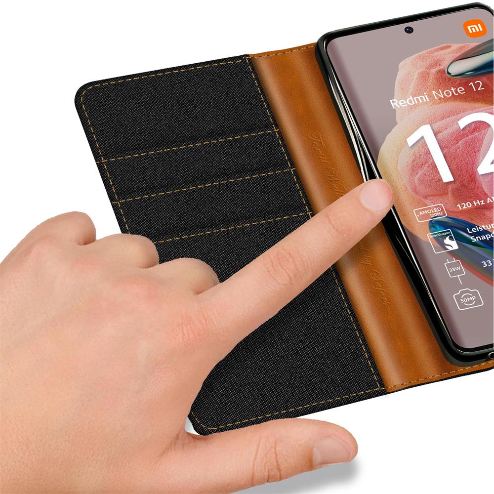 Textil Wallet für Xiaomi Redmi Note 12 (4G) in Schwarz