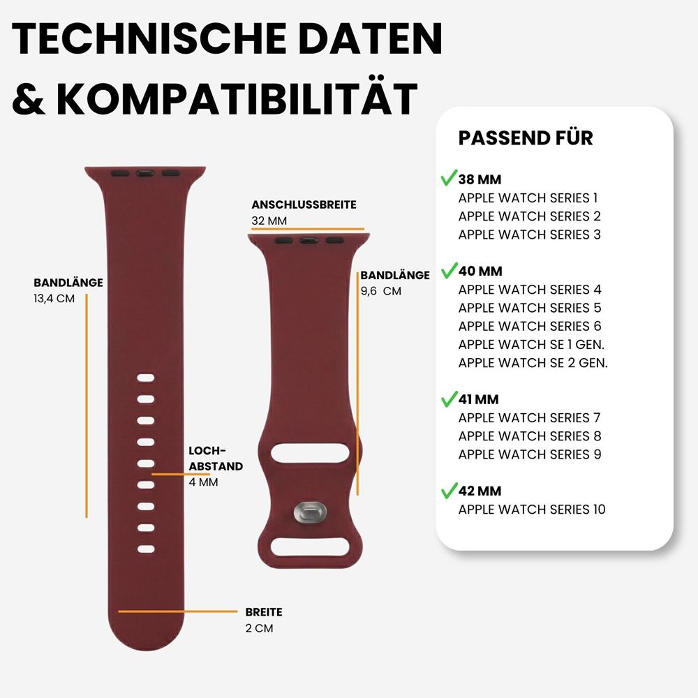 Silikonarmband Butterfly Apple Watch 1-11/SE1-3 - 38/40/41/42mm in Weinrot - Größe L