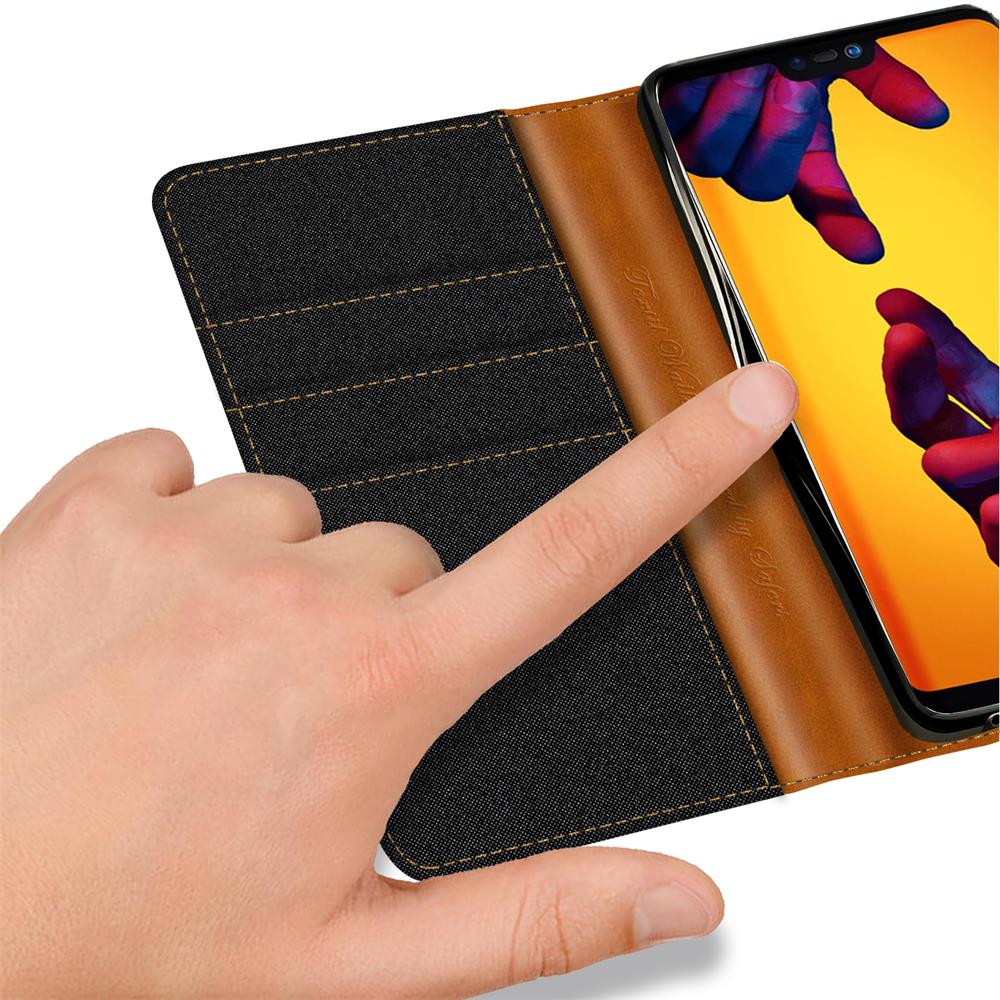 Textil Wallet für Huawei P20 Lite in Schwarz