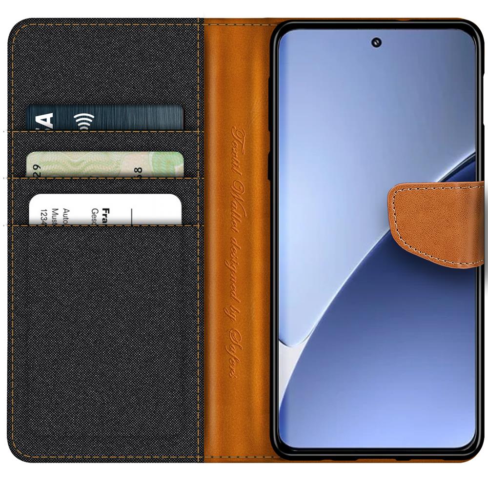 Textil Wallet für Xiaomi 15 in Schwarz