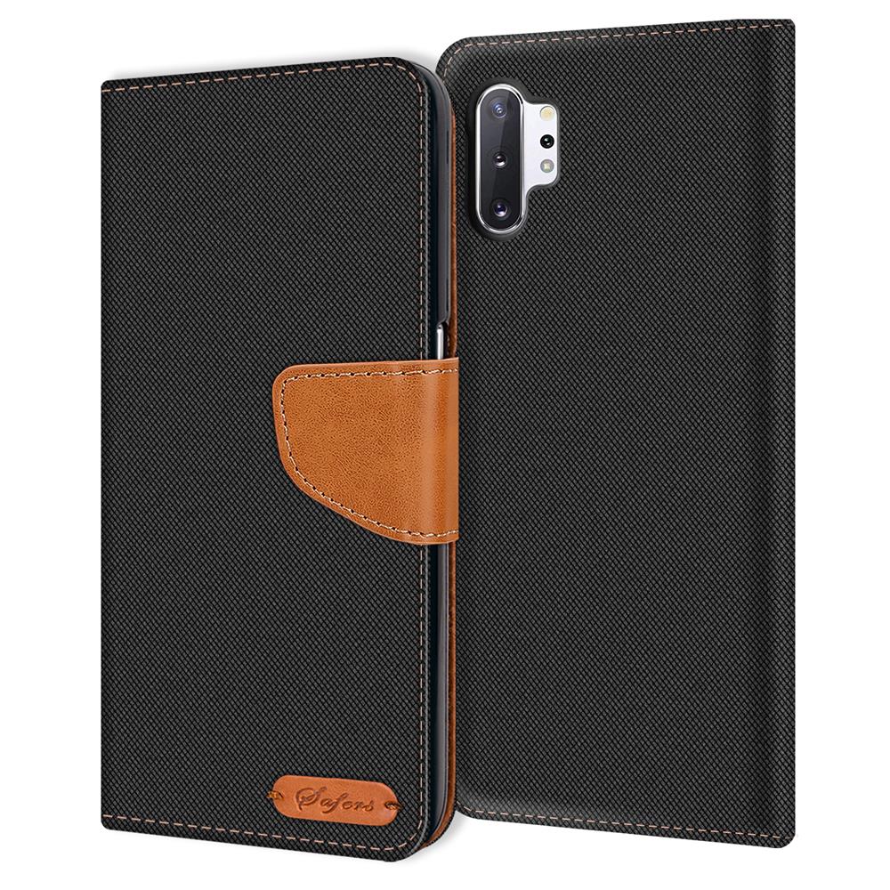 Textil Wallet für Samsung Galaxy Note 10 Plus in Schwarz