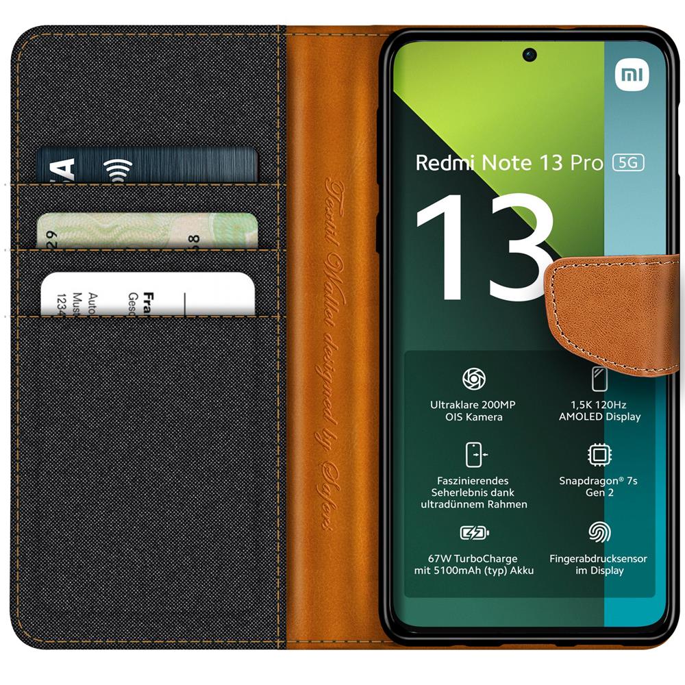Textil Wallet für Xiaomi Redmi Note 13 Pro 5G in Schwarz