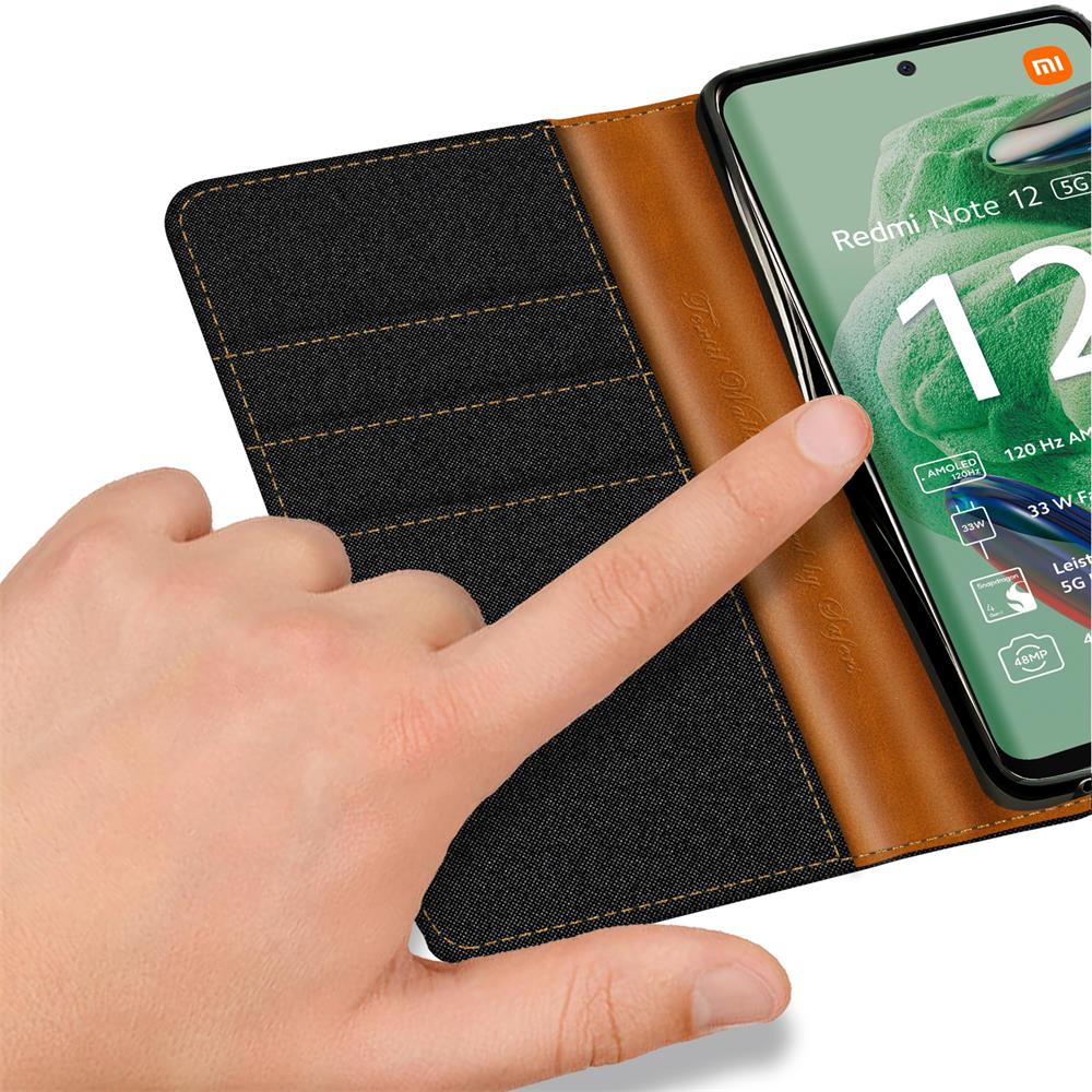 Textil Wallet für Xiaomi Redmi Note 12 5G in Schwarz