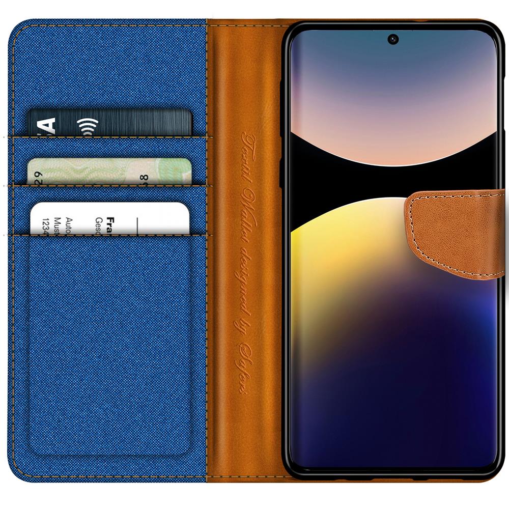 Textil Wallet für Xiaomi Redmi Note 14 Pro 4G in Blau