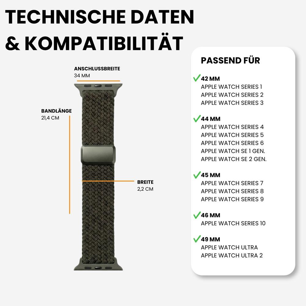 Loop Nylonarmband für Apple Watch 1-11/SE1-3/Ultra1-3 - 42/44/45/49mm in Waldgrün - Universal