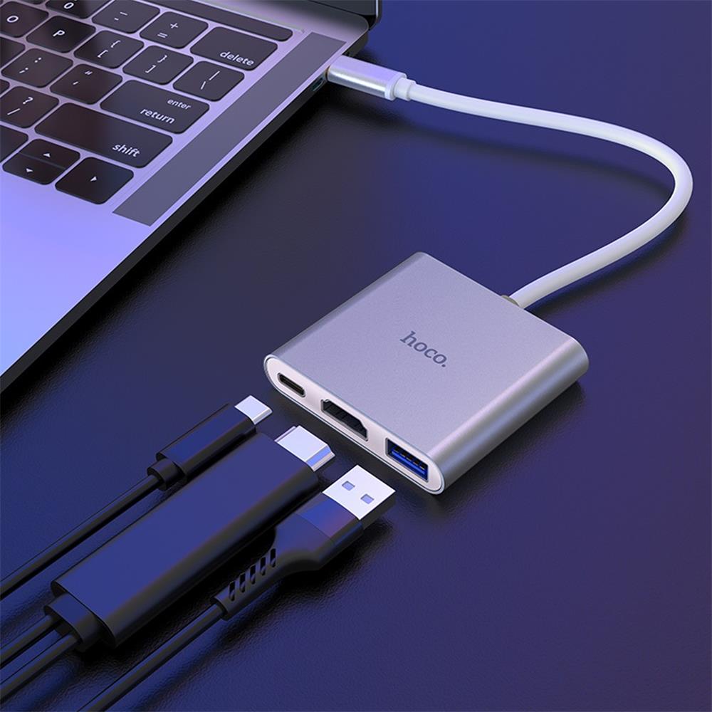 Hoco HB14 Hub Typ C USB 3.0 HDMI in Silber