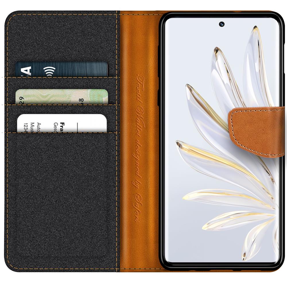 Textil Wallet für Honor 70 in Schwarz