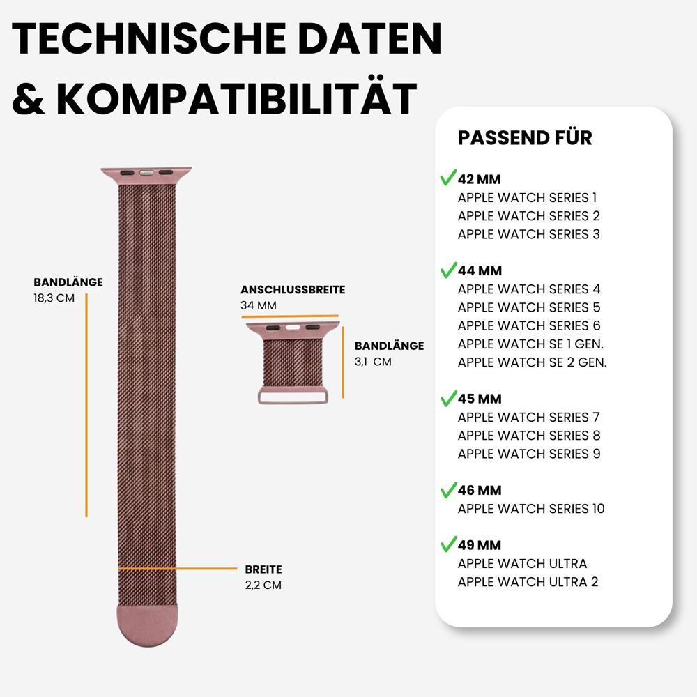 Milanese Edelstahlarmband Apple Watch 1-11/SE1-3/Ultra1-3 - 42/44/45/49mm in Altrosa - Universal