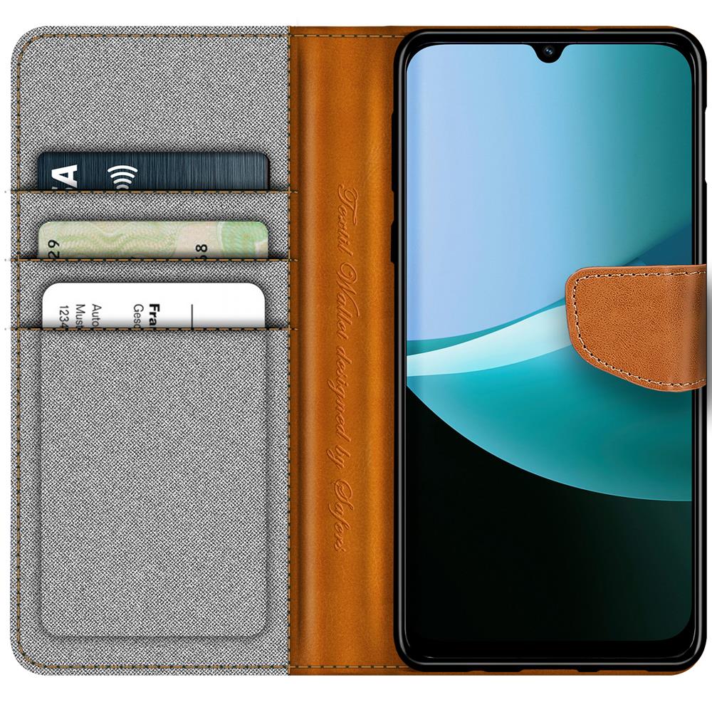 Textil Wallet für Xiaomi Redmi 15C in Grau