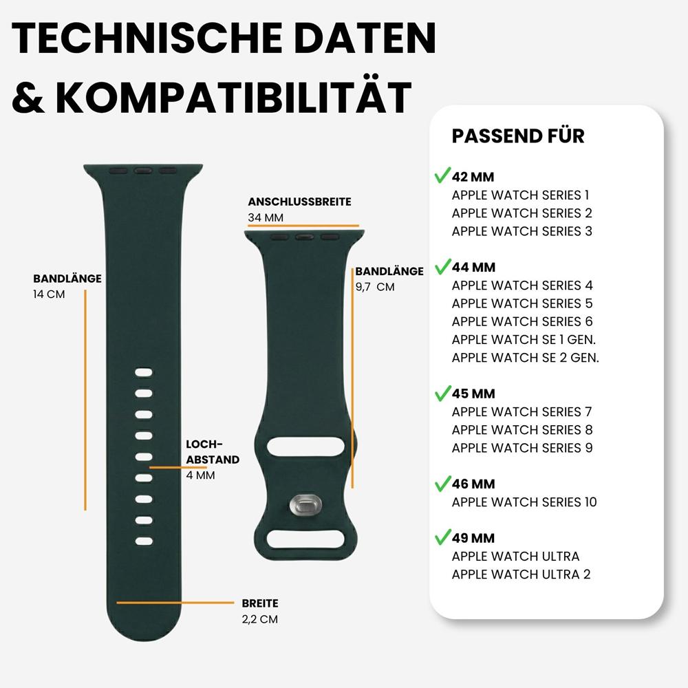 Silikonarmband Butterfly Apple Watch 1-11/SE1-3/Ultra1-3 - 42/44/45/49mm in Tannengrün - Größe L