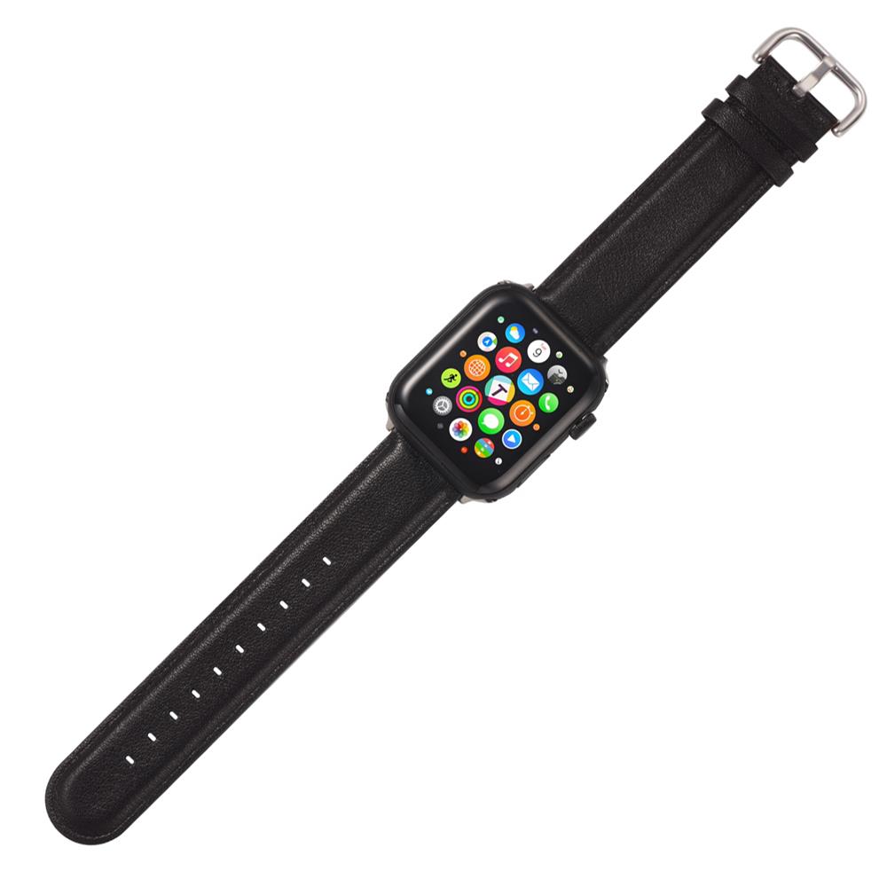 Fitnessarmband LEDER für Apple Watch 1-9 - 42/44/45 Gr. L in Schwarz
