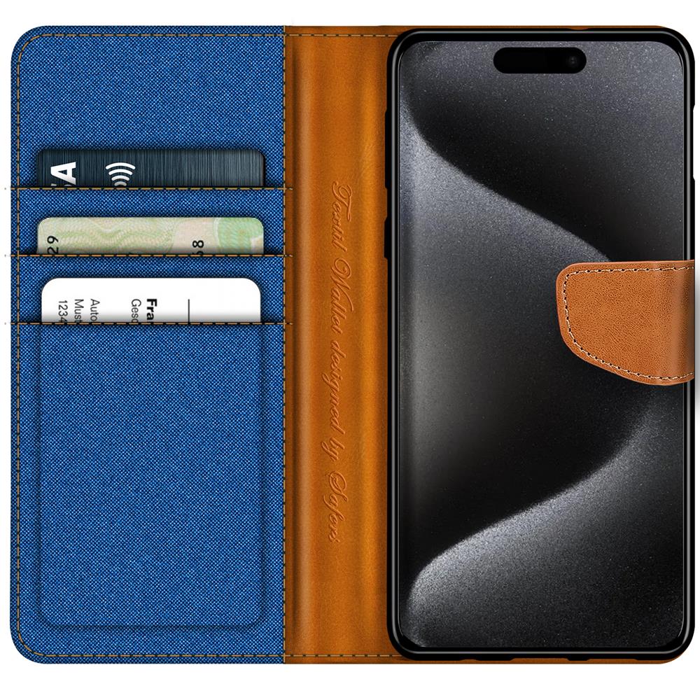 Textil Wallet für Apple iPhone 16 Pro Max in Blau