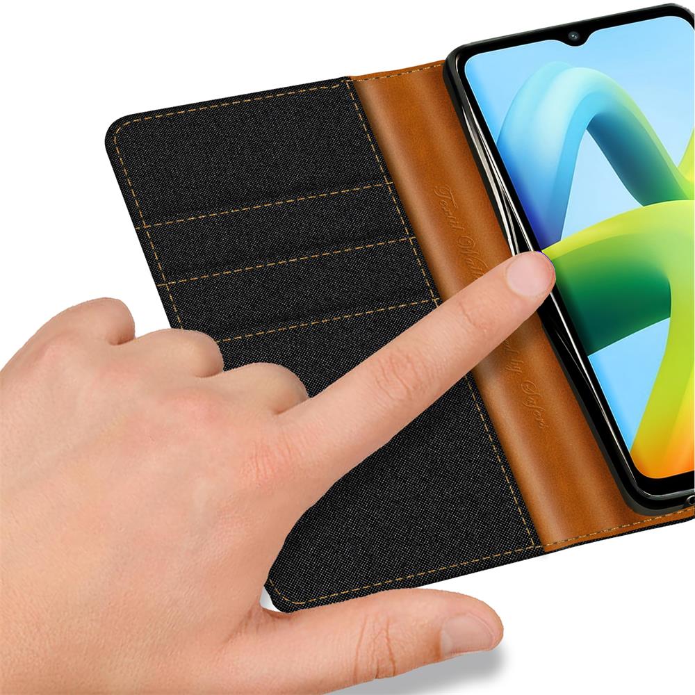 Textil Wallet für Xiaomi Redmi A1 in Schwarz