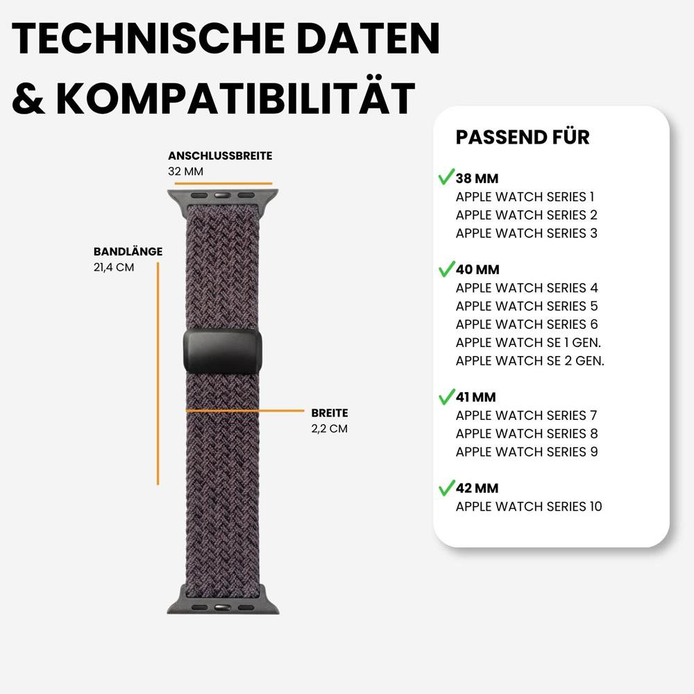 Loop Nylonarmband für Apple Watch 1-11/SE1-3 - 38/40/41/42mm in Spacegrau - Universal