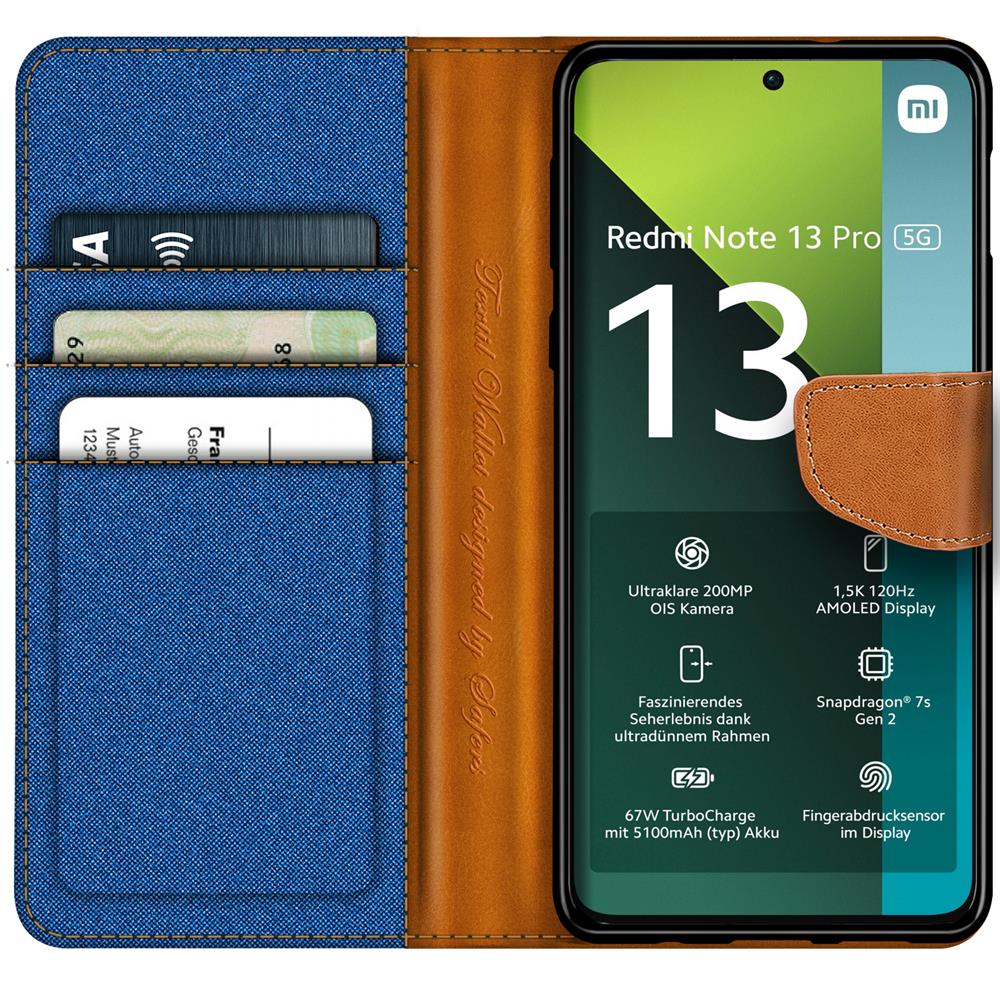 Textil Wallet für Xiaomi Redmi Note 13 Pro 5G in Blau