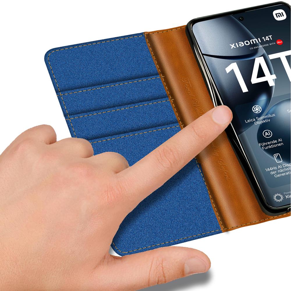 Textil Wallet für Xiaomi 14T Pro in Blau