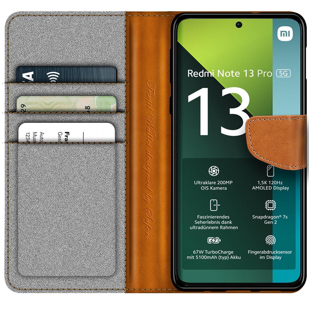 Textil Wallet für Xiaomi Redmi Note 13 Pro 5G in Grau
