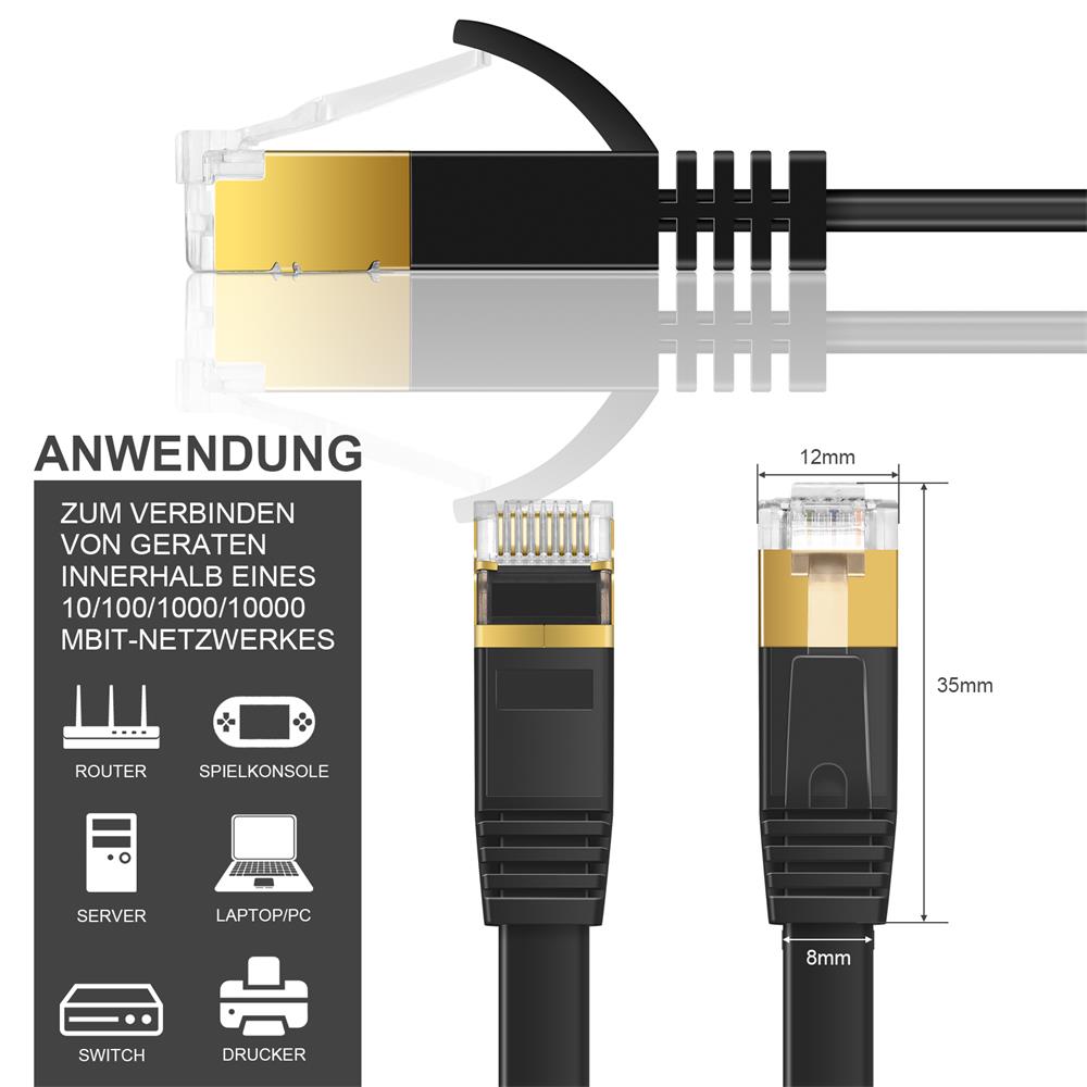 Patch FLAT Kabel Cat7 - PC-Flat-700A - 8M in Schwarz