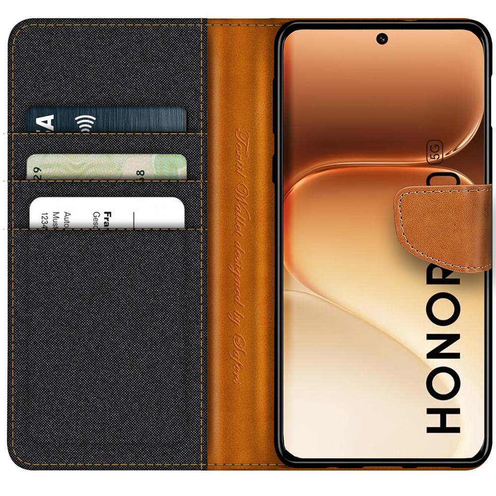 Textil Wallet für Honor 600 Pro in Schwarz