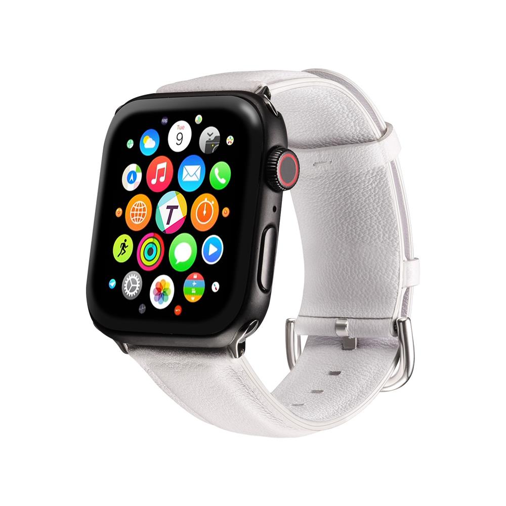 Fitnessarmband LEDER für Apple Watch 1-9 - 42/44/45 Gr. L in Weiss