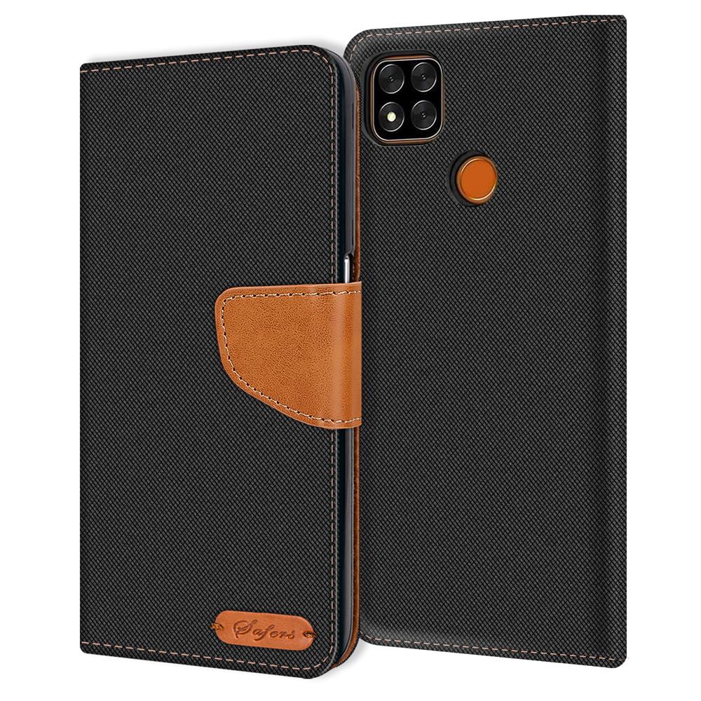 Textil Wallet für Xiaomi Redmi 9C in Schwarz