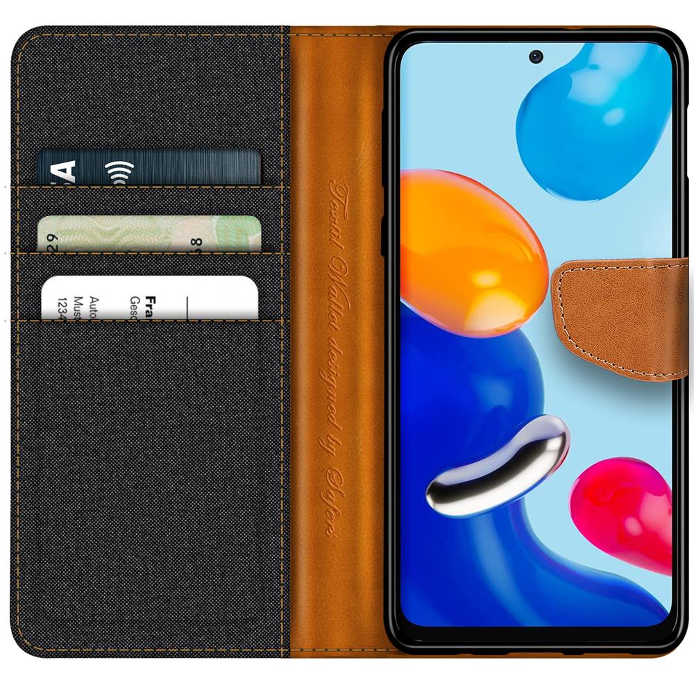 Textil Wallet für Xiaomi Redmi Note 11 Pro Plus 5G in Schwarz