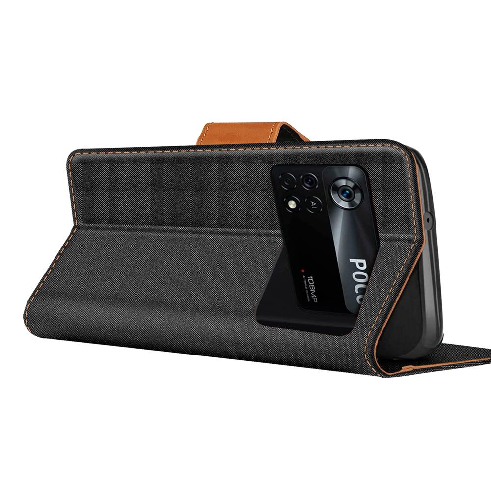 Textil Wallet für Xiaomi Poco M4 Pro in Schwarz