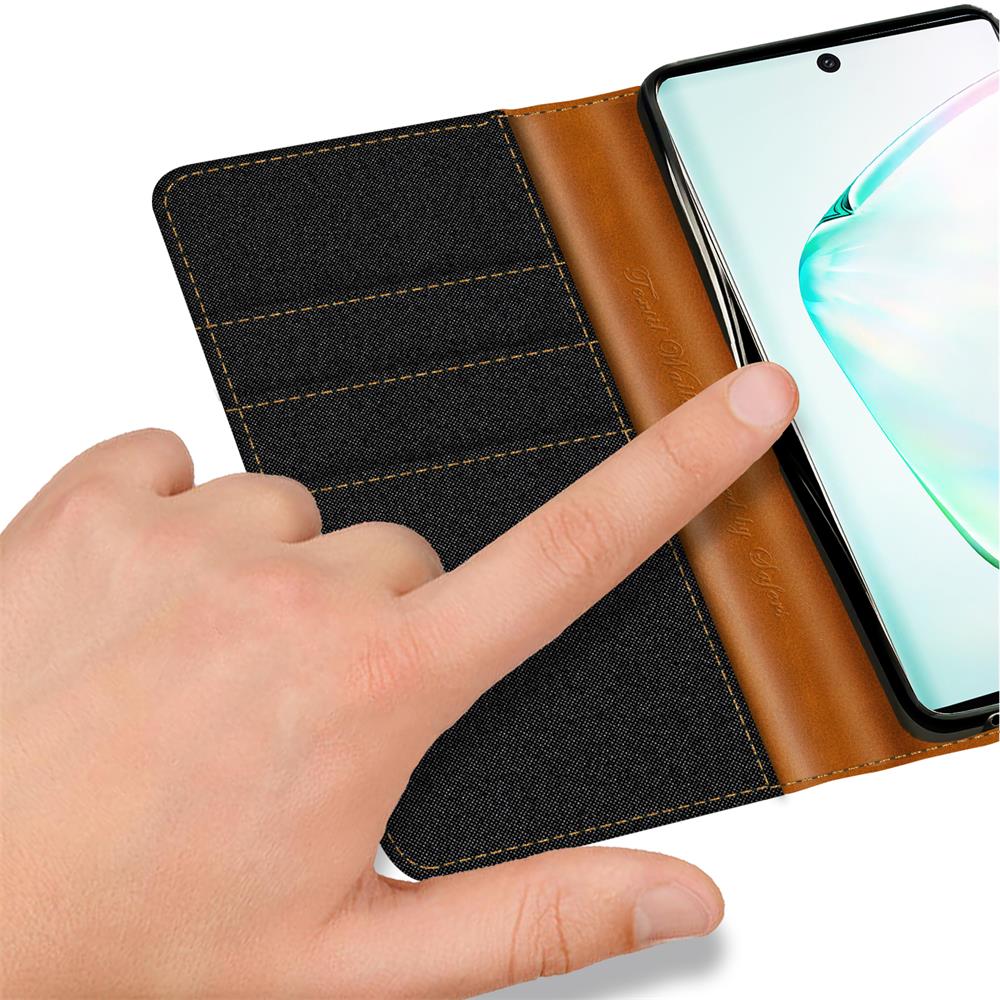 Textil Wallet für Samsung Galaxy Note 10 Plus in Schwarz