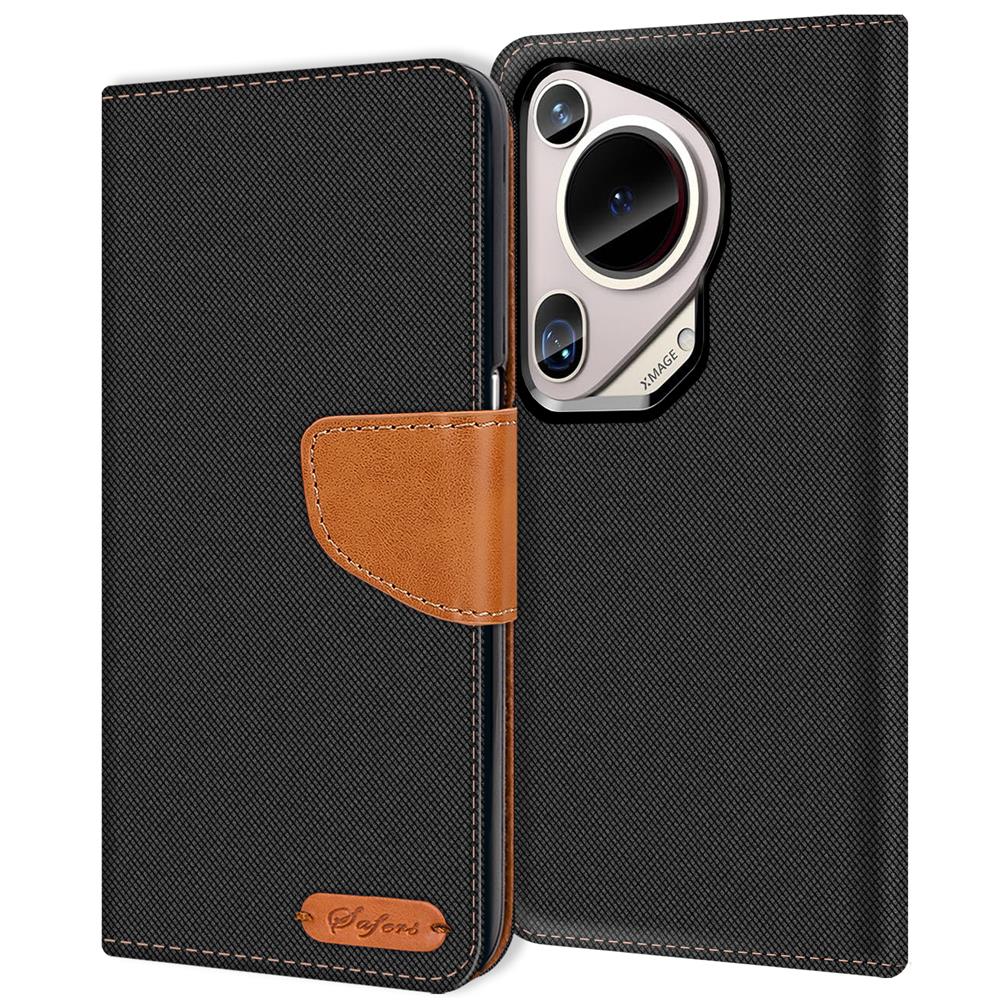 Textil Wallet für Huawei Pura 70 Ultra in Schwarz