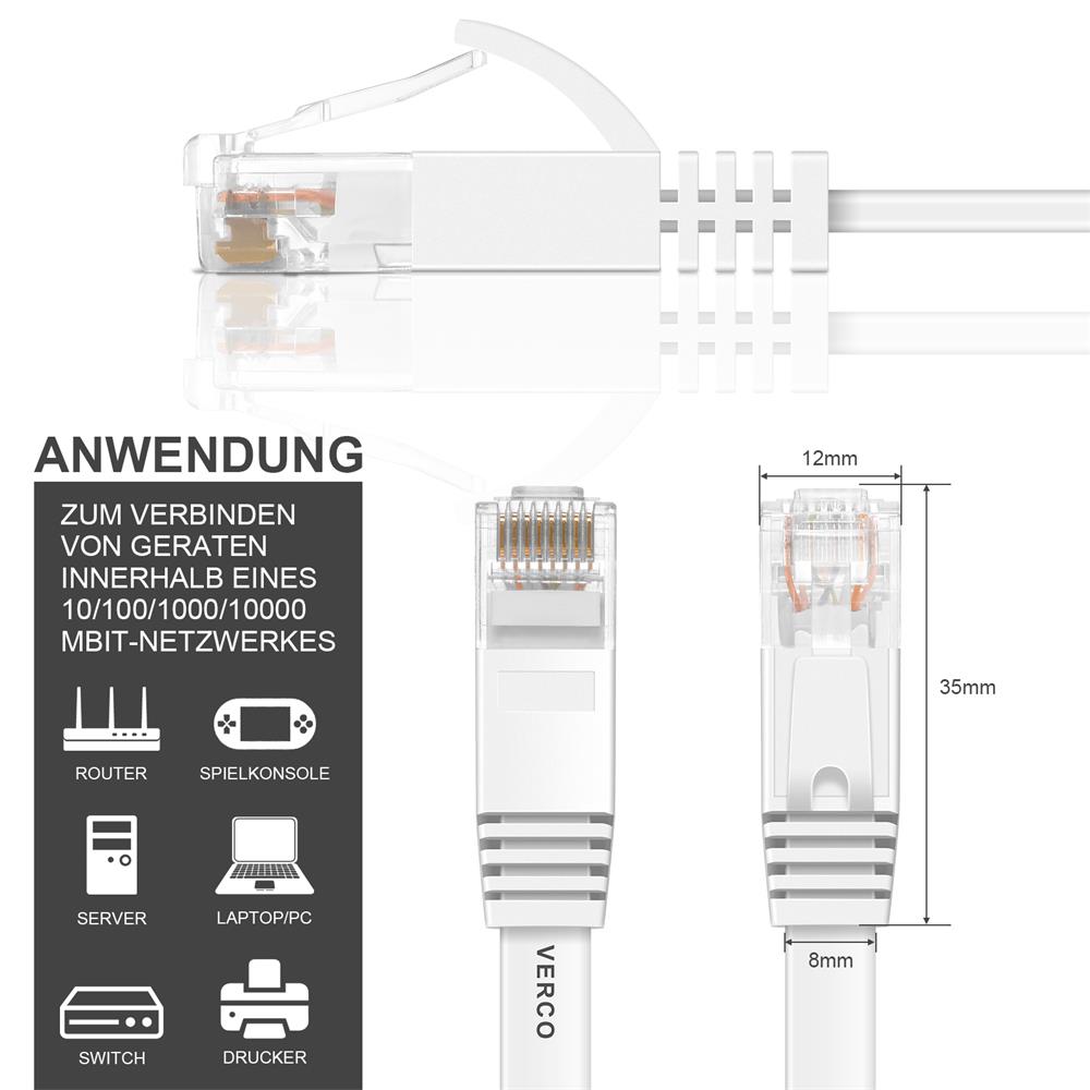 Patch FLAT Kabel Cat6 - PC-Flat-600A - 8M in Weiss